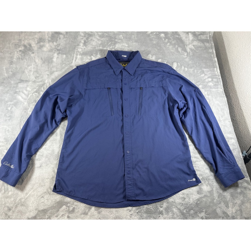 Cabelas 4Most Wick Fishing Shirt Mens Large Blue Long Sleeve Vented Button Up